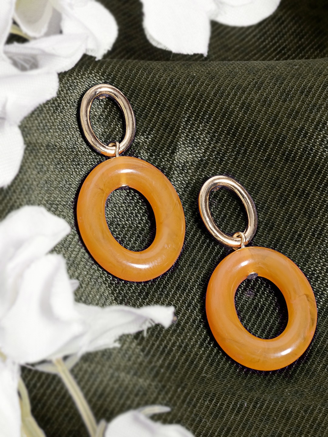 Gold tonned circular Hollow acetate danglers