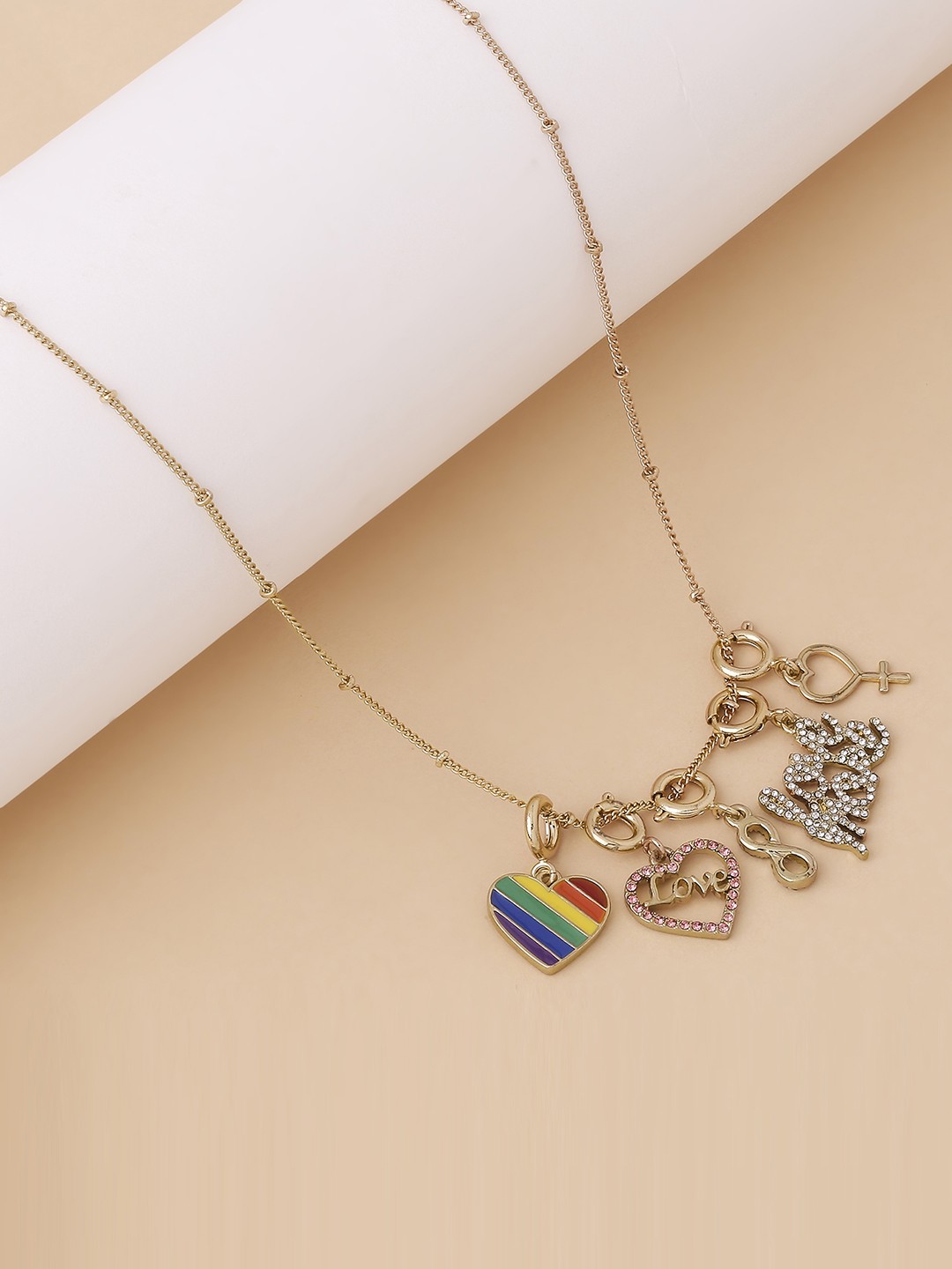 Gold toned 6 changeable love charms pendant necklace