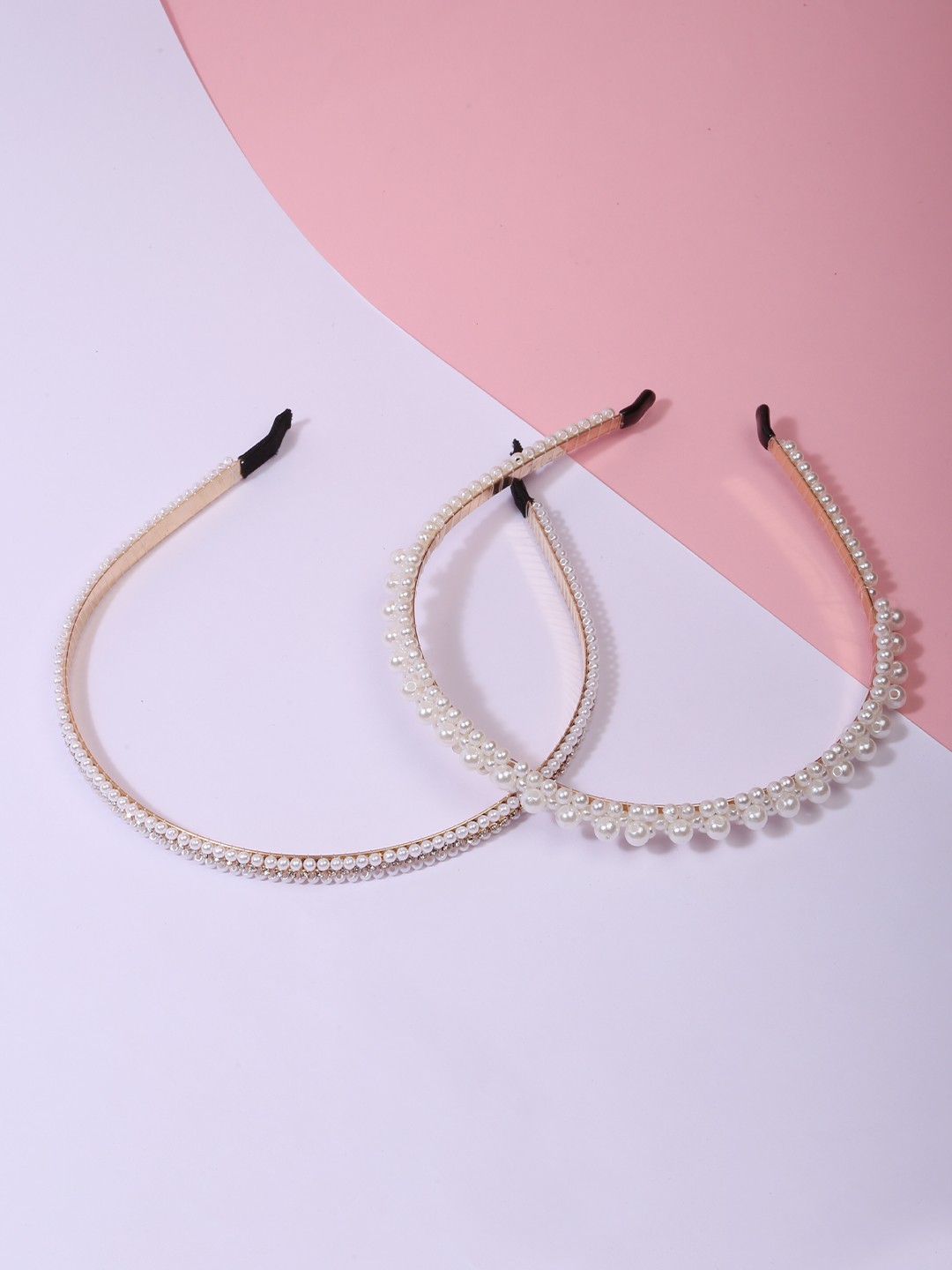 Pack of 2 pearl and diamonte encrusted thin hairband