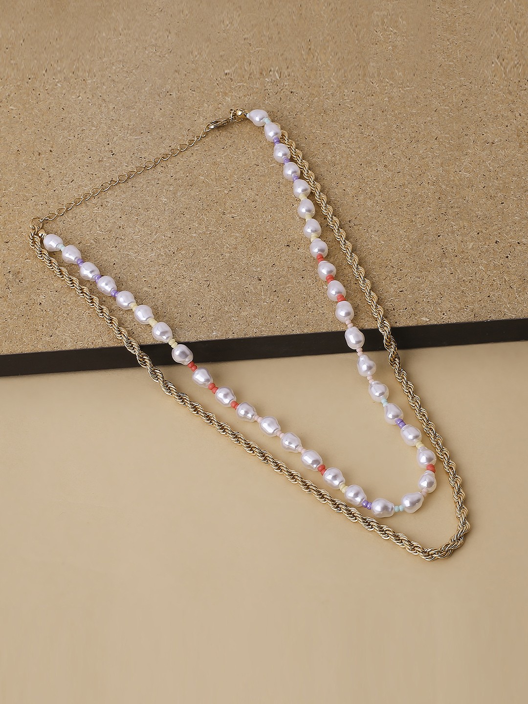 Pearl and multi-beaded two layer necklace
