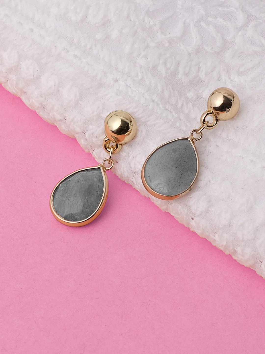 Gold tonned grey drop stud earrings