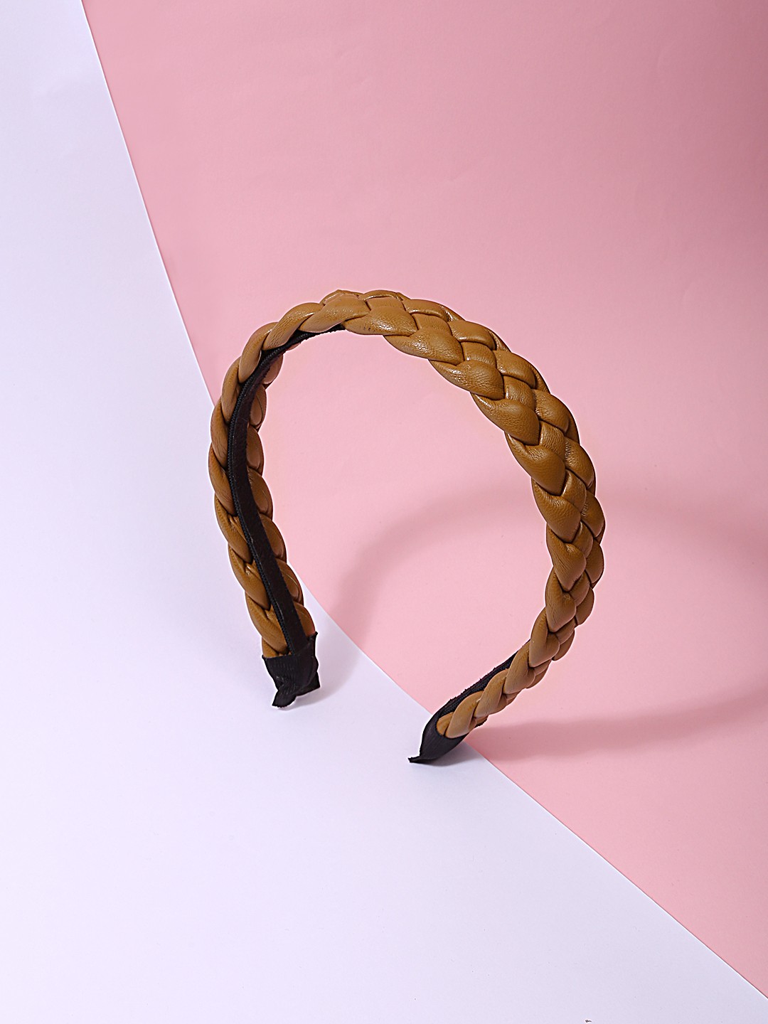 brown faux leather quilted hair band