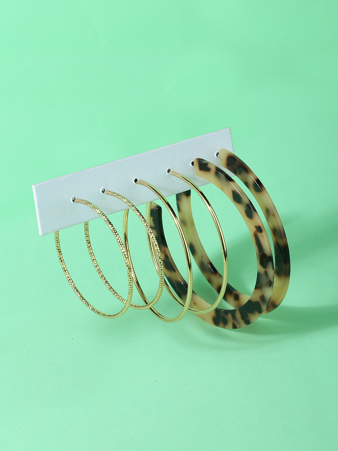 Gold toned set of 3 hoop pack with tiger acetate