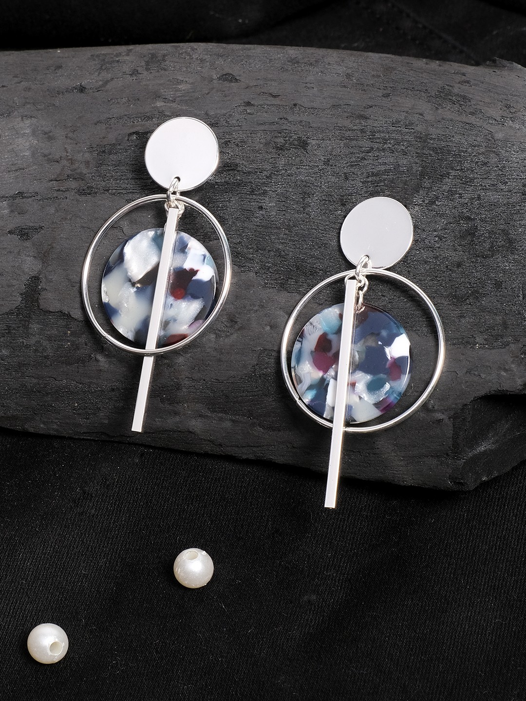 Silver toned multi-acetate dangler earrings