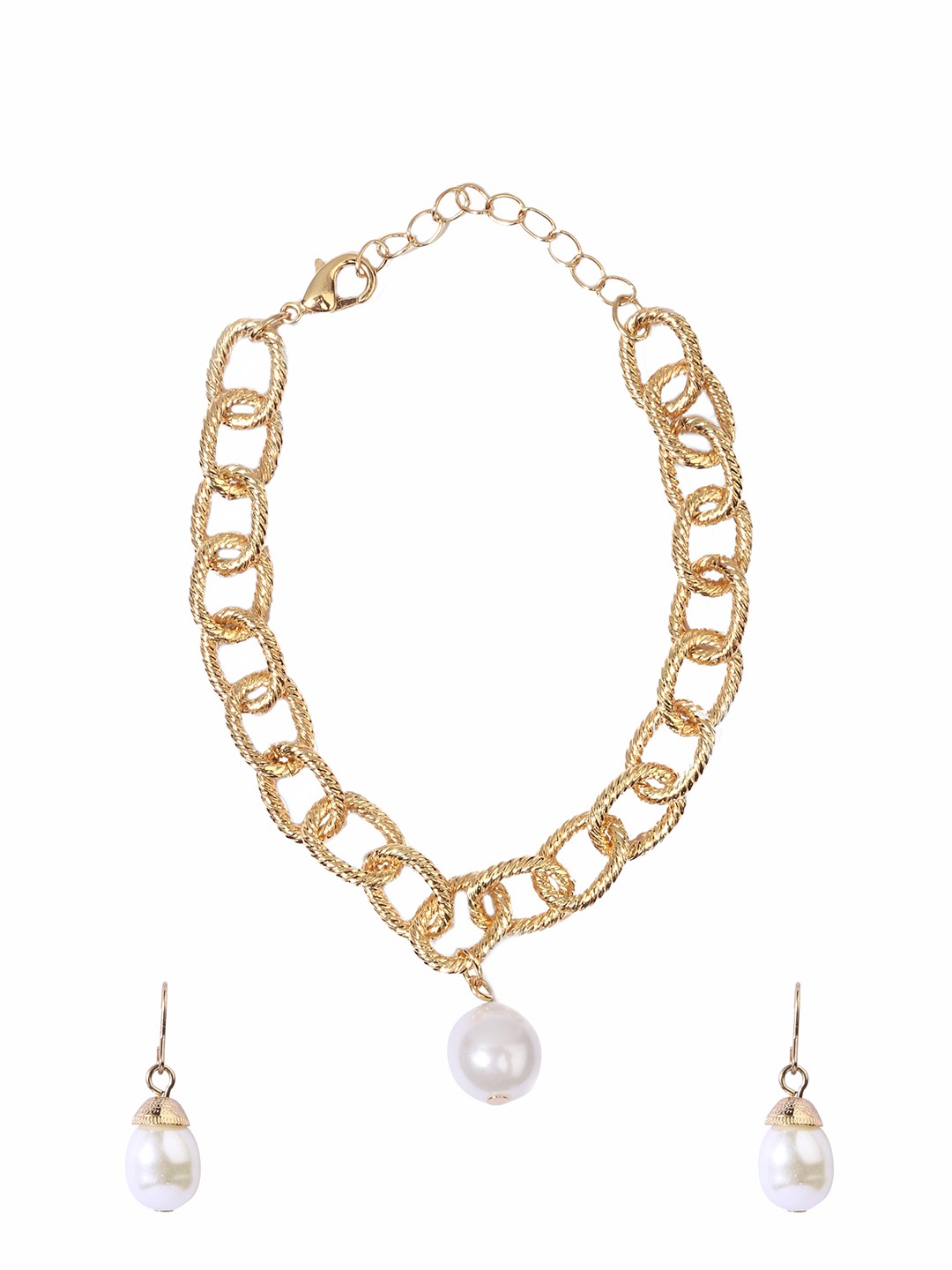 Gold tonned Pearl charm Bracelet and fish hook earring set