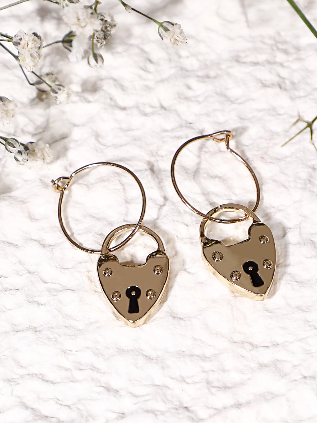 Gold toned Bali earrings with lock charm